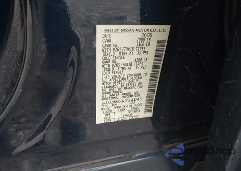 2006 Nissan Armada Se/Le z USA, uszkodzony, nr VIN 5N1AA08BX6N734045